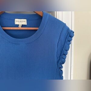 Skies Are Blue Textured Blue Blouse with Ruffle Detail